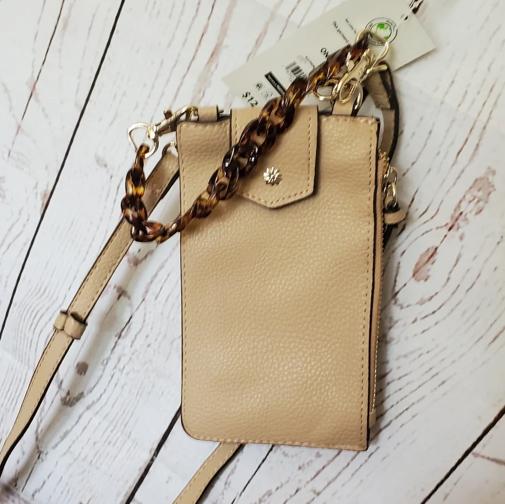 No Boundaries women's recycled materials vinyl phone crossbody beige